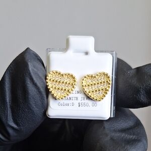 Gold Over 925 Sterling Silver Moissankte Heart Earrings Comes With Certificate